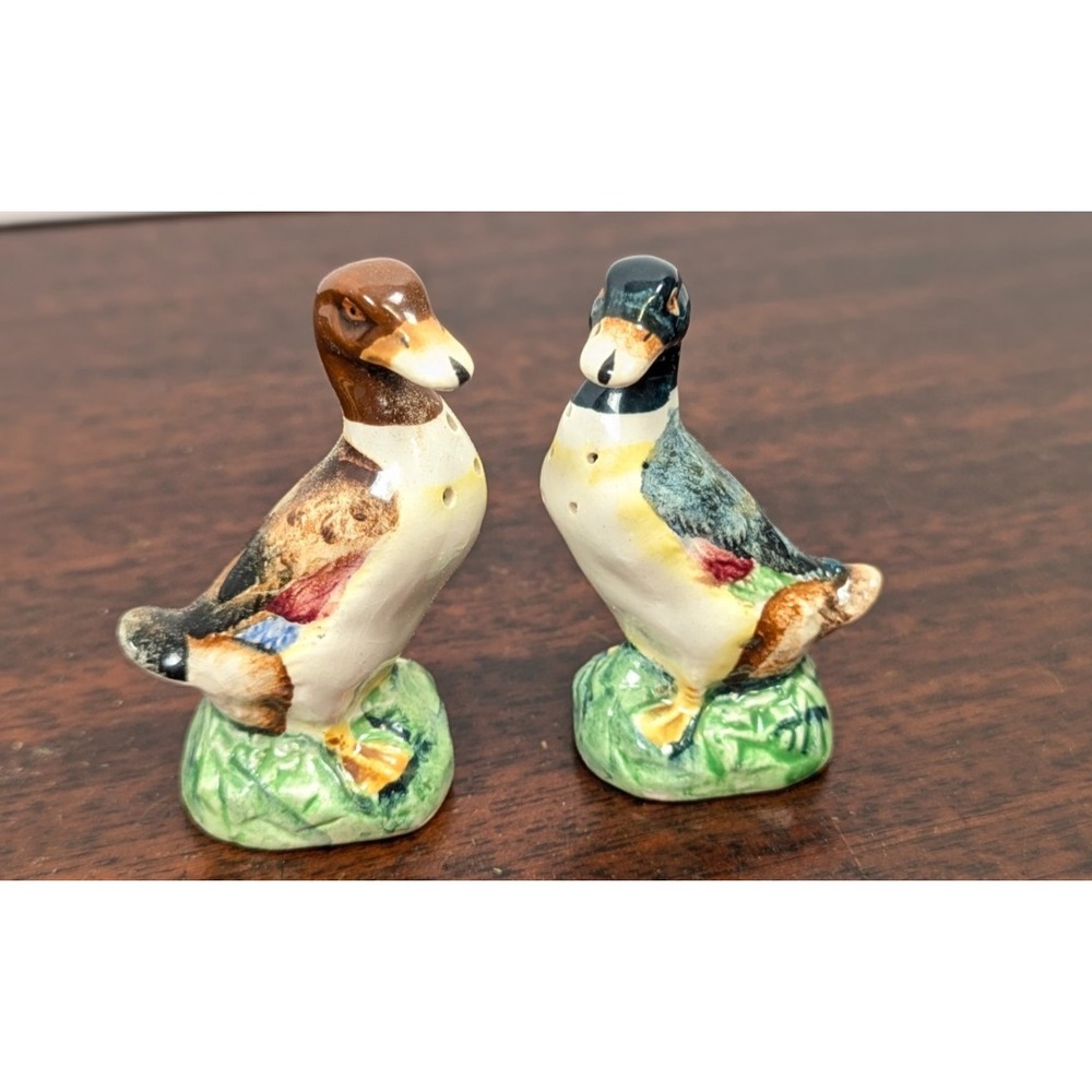 Vintage Mallard Duck Salt and Pepper Shakers Ceramic Japan Hand Painted Set